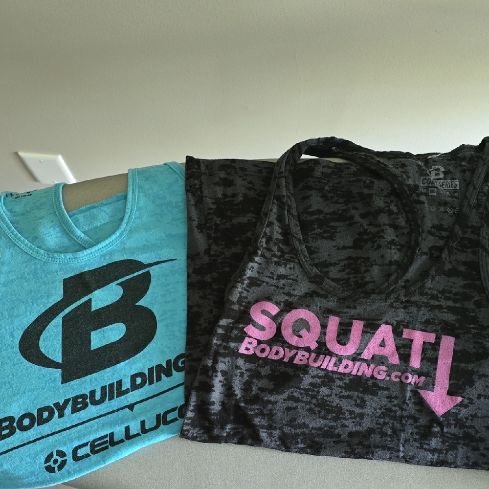 Set Of 2 Ladies Bodybuilding.com Tank Tops - Blue and Black Size Medium Gym Tank